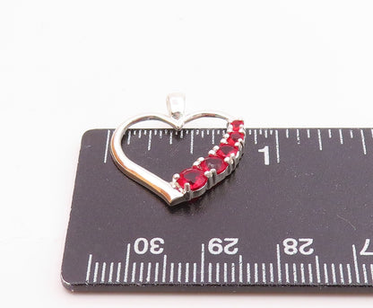 925 Sterling Silver  Vintage Red Stone Open Love Heart Shiny Pendant  PT18985