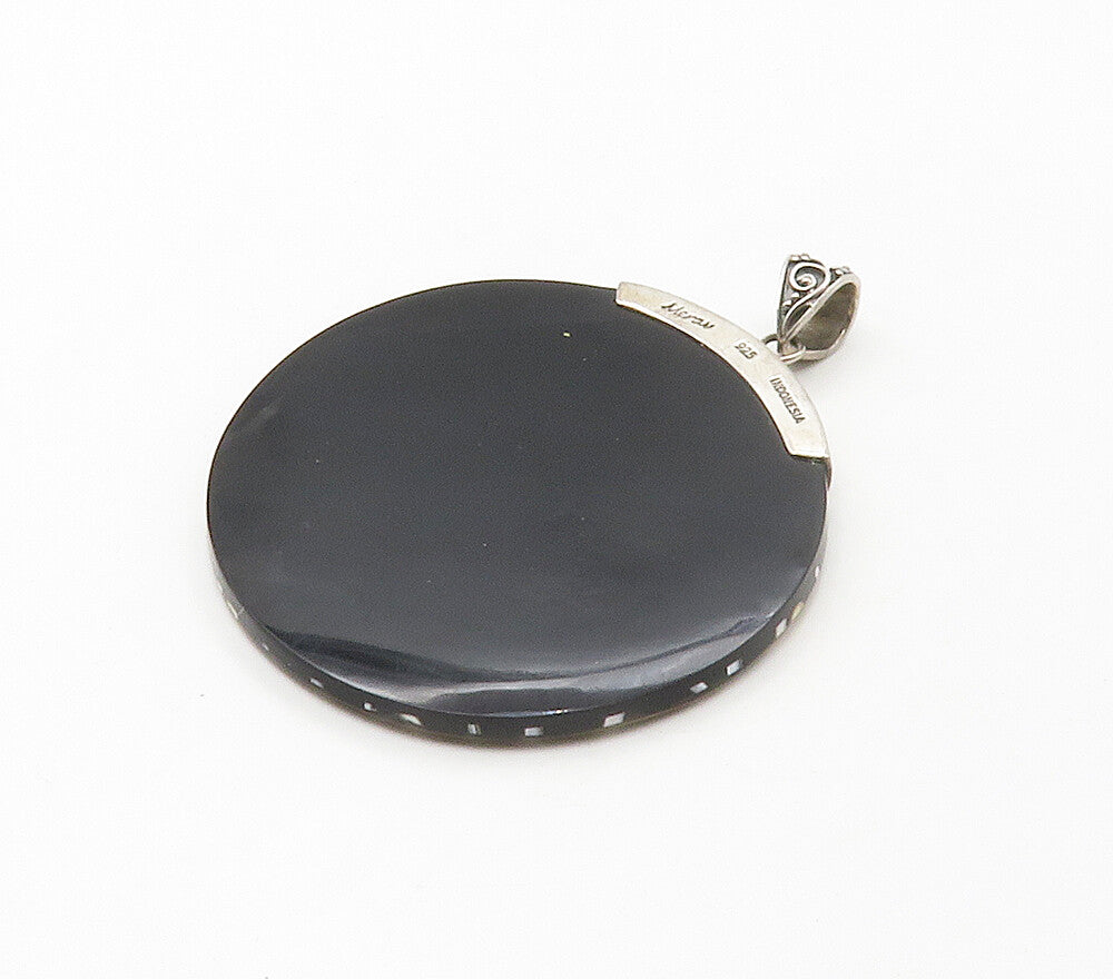MERAV 925 Sterling Silver  Vintage Black Onyx Ornate Bail Pendant  PT13185