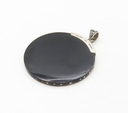 MERAV 925 Sterling Silver  Vintage Black Onyx Ornate Bail Pendant  PT13185
