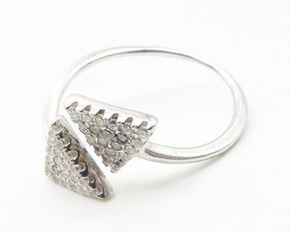 925 Sterling Silver  Shiny White Topaz Triangle Bypass Band Ring Sz 8  RG11442