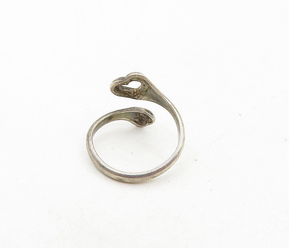 925 Sterling Silver  Vintage Dark Tone Love Heart Bypass Ring Sz 4  RG8824
