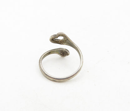 925 Sterling Silver  Vintage Dark Tone Love Heart Bypass Ring Sz 4  RG8824
