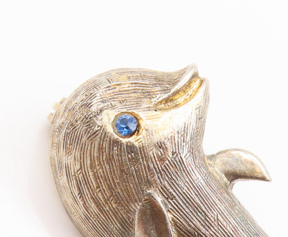 925 Sterling Silver Vintage Brooch Pin CREED Carved Blue Topaz Dolphin  BP10671