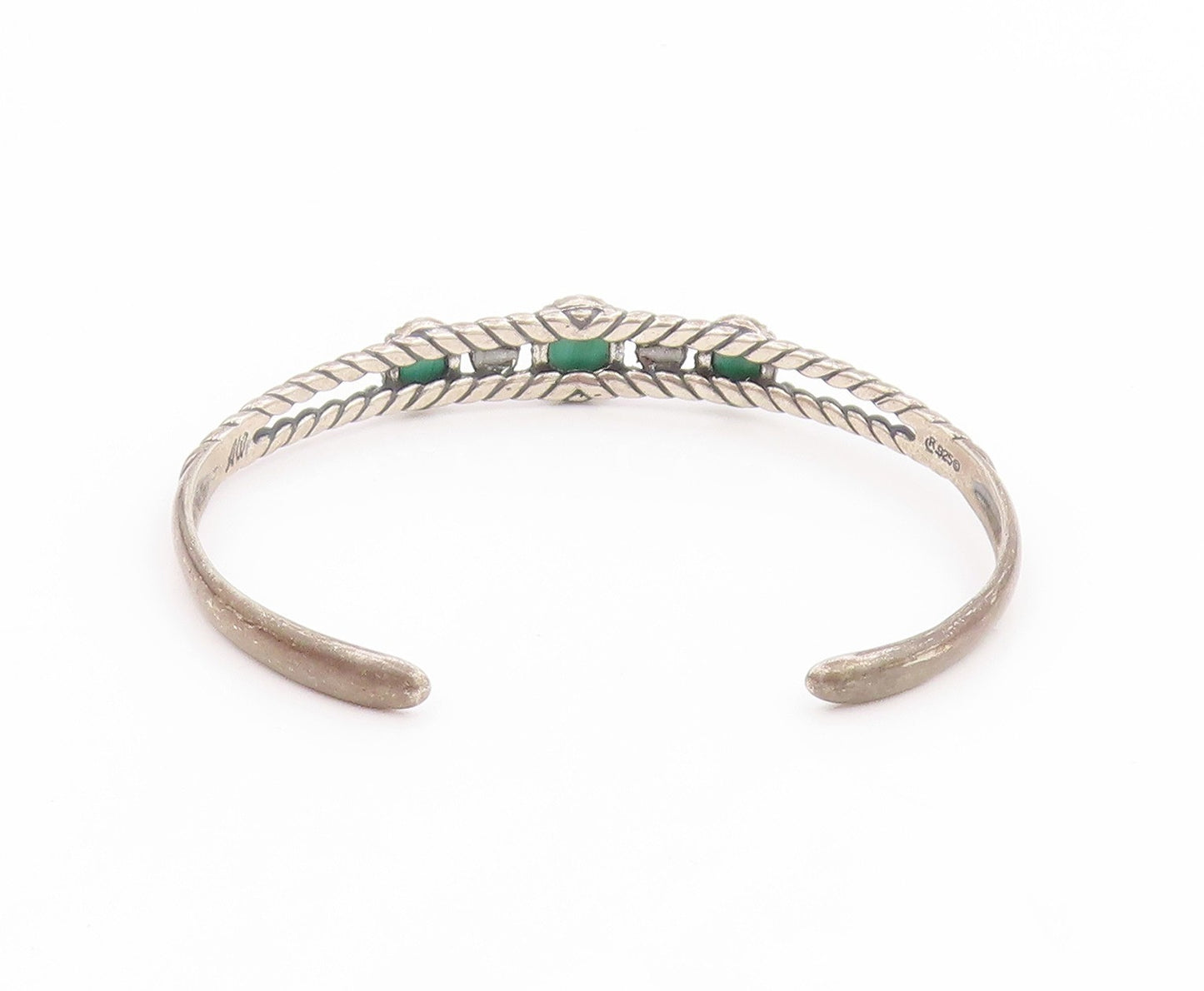925 Sterling Silver Vintage Bracelet CAROLYN POLLACK Malachite Cuff  BT11766