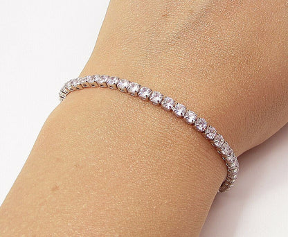925 Sterling Silver  Round Cut White Cubic Zirconia Tennis Bracelet  BT1112