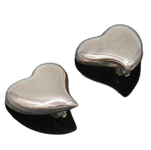 MEXICO 925 Sterling Silver  Vintage Love Heart Non Pierce Earrings  EG10772