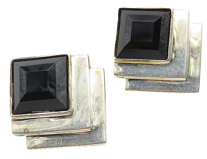 DND 925 Silver & 14K GOLD  Vintage Black Hematite Non Pierce Earrings  EG5765