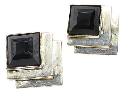 DND 925 Silver & 14K GOLD  Vintage Black Hematite Non Pierce Earrings  EG5765
