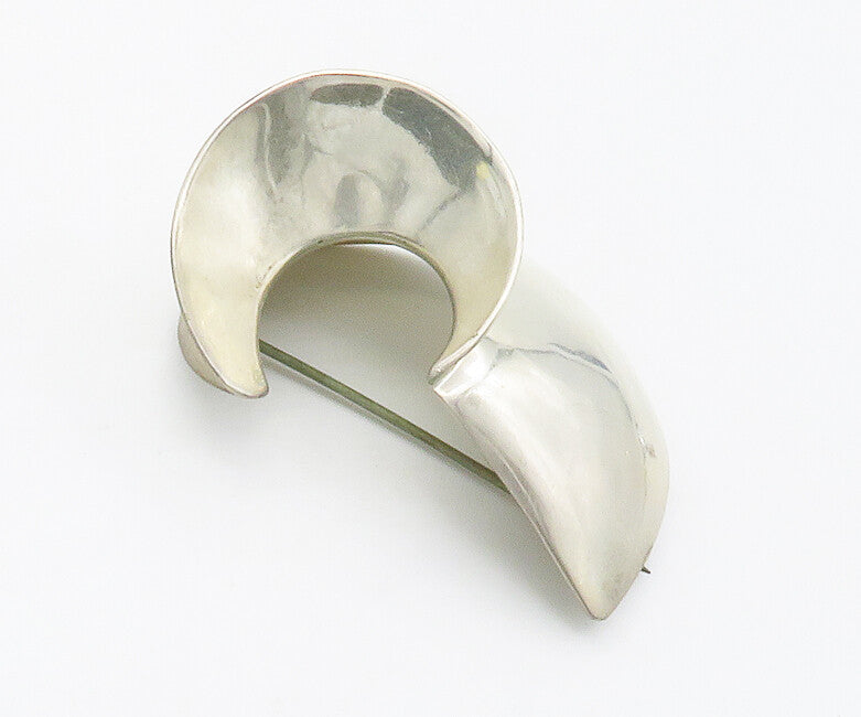 MEXICO 925 Sterling Silver  Vintage Shiny Smooth Modernist Brooch Pin  BP5463