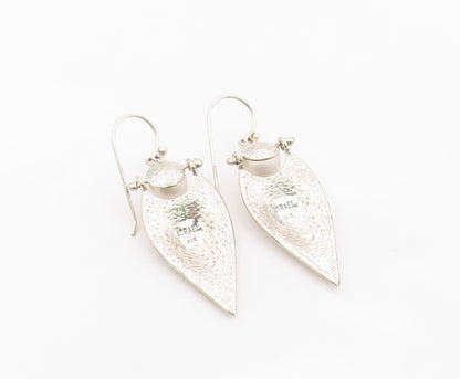 925 Sterling Silver Vintage Earrings ISRAEL Pearl Hammered Teardrop Hook EG14382