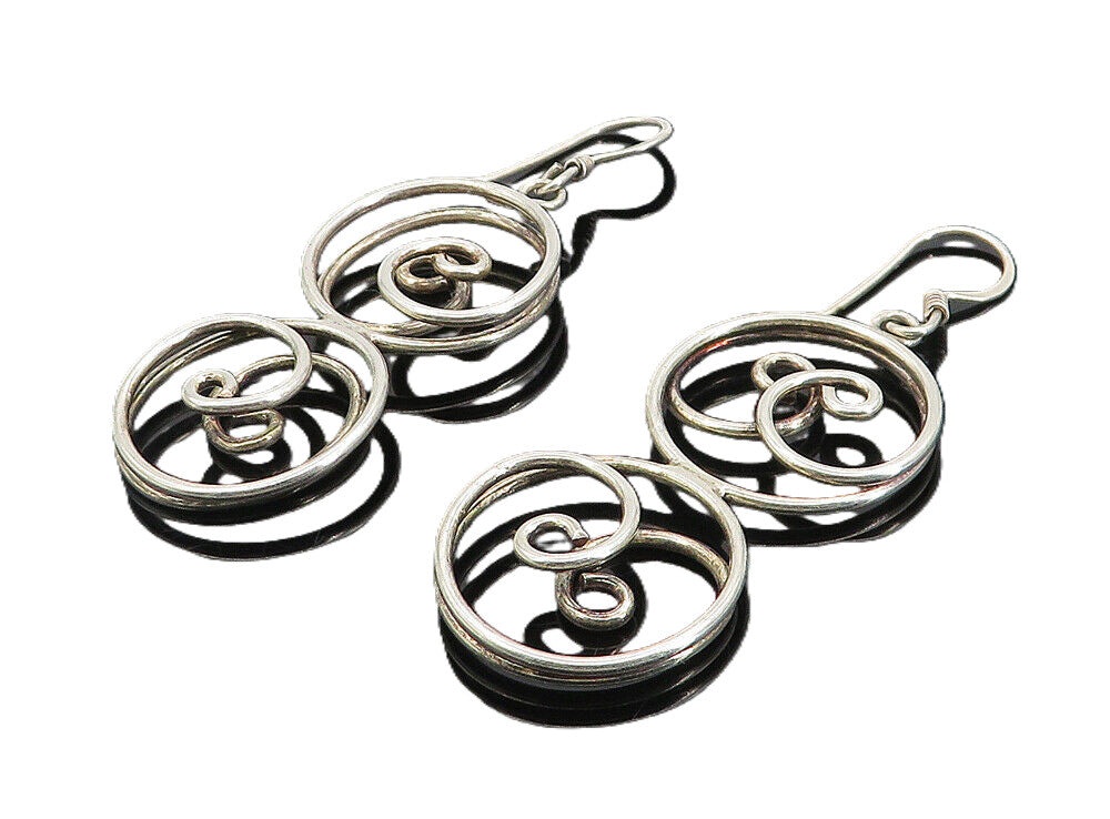 925 Sterling Silver  Vintage Shiny Open Spiral Swirl Dangle Earrings  EG4357