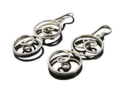 925 Sterling Silver  Vintage Shiny Open Spiral Swirl Dangle Earrings  EG4357