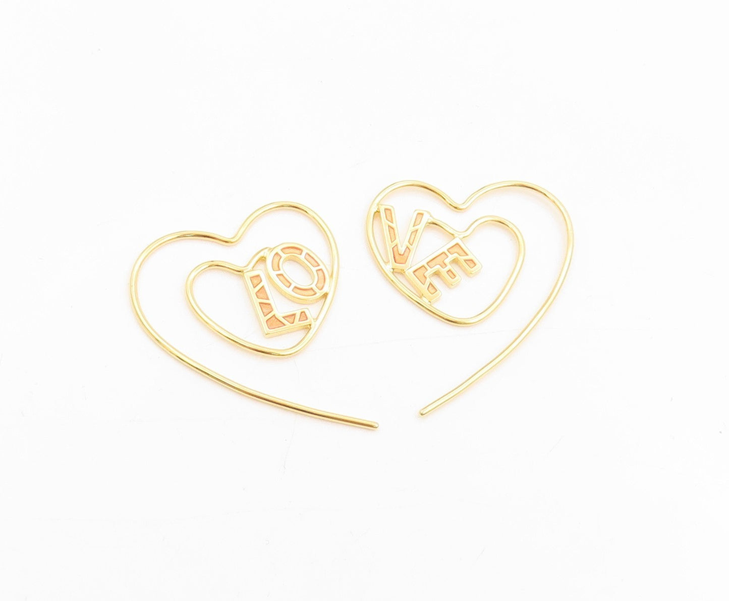 925 Sterling Silver Vintage Earrings Gold Plated Love Heart Wire Strings EG13762
