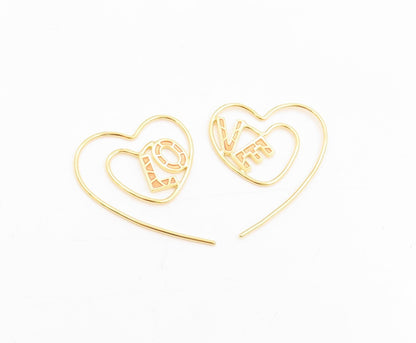 925 Sterling Silver Vintage Earrings Gold Plated Love Heart Wire Strings EG13762