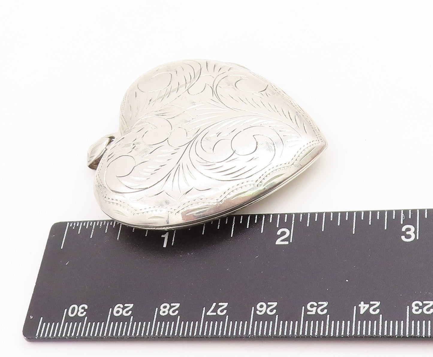925 Sterling Silver Vintage Pendant Etched Large Floral Love Heart OPENS PT25193