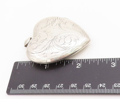 925 Sterling Silver Vintage Pendant Etched Large Floral Love Heart OPENS PT25193