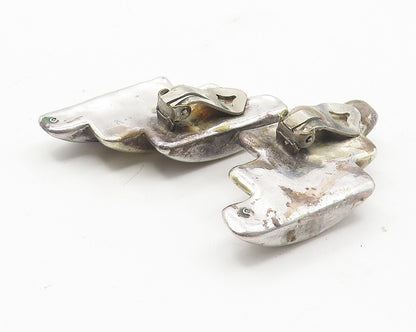 925 Sterling Silver  Vintage Modernist Hollow Non Pierce Drop Earrings  EG5907