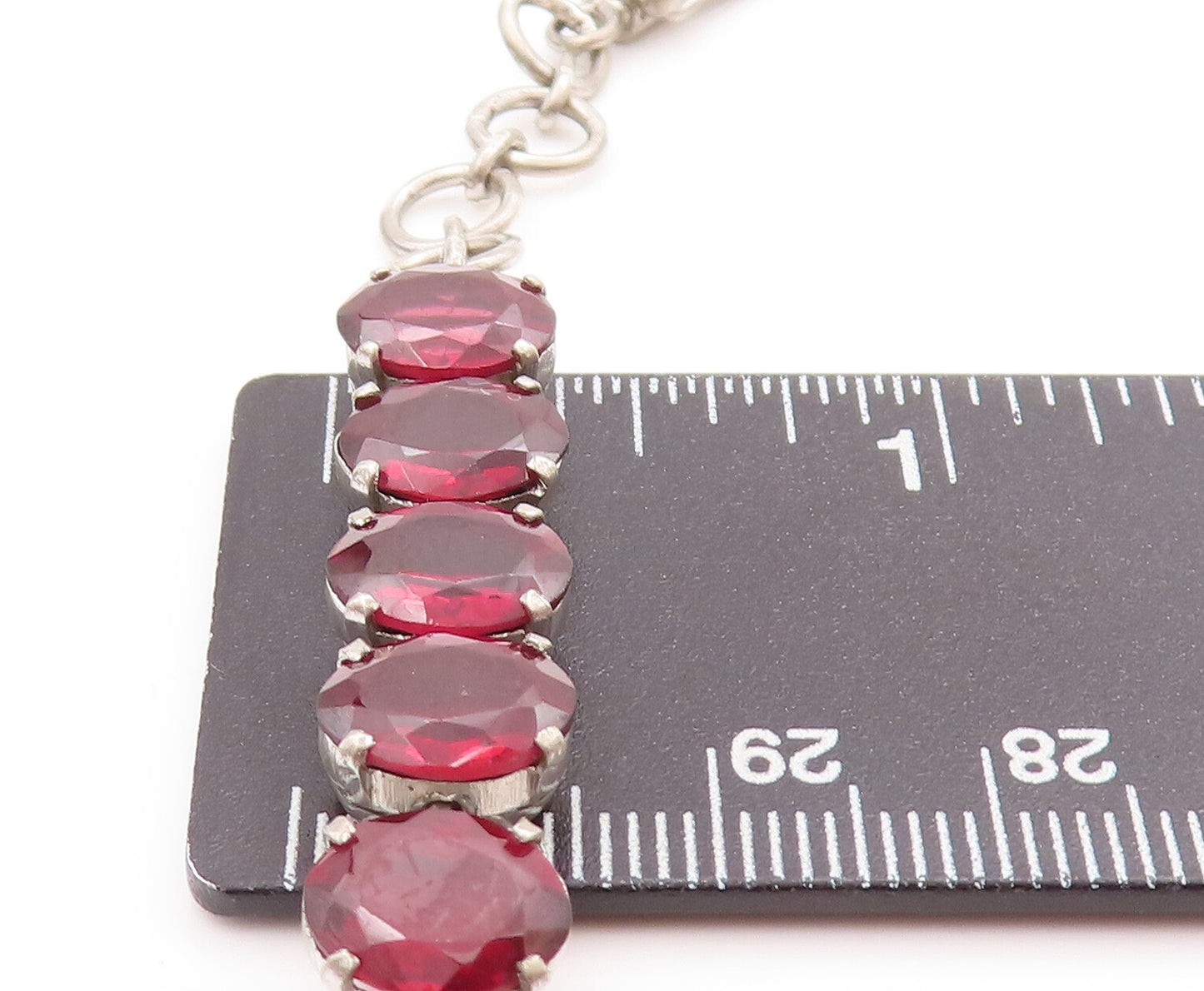 925 Sterling Silver Vintage Bracelet Solid Oval Garnet Tennis Bracelet  BT10501