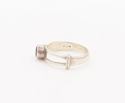 925 Sterling Silver Vintage Ring Minimalist Round Inlay Amethyst Sz 6  RG27702