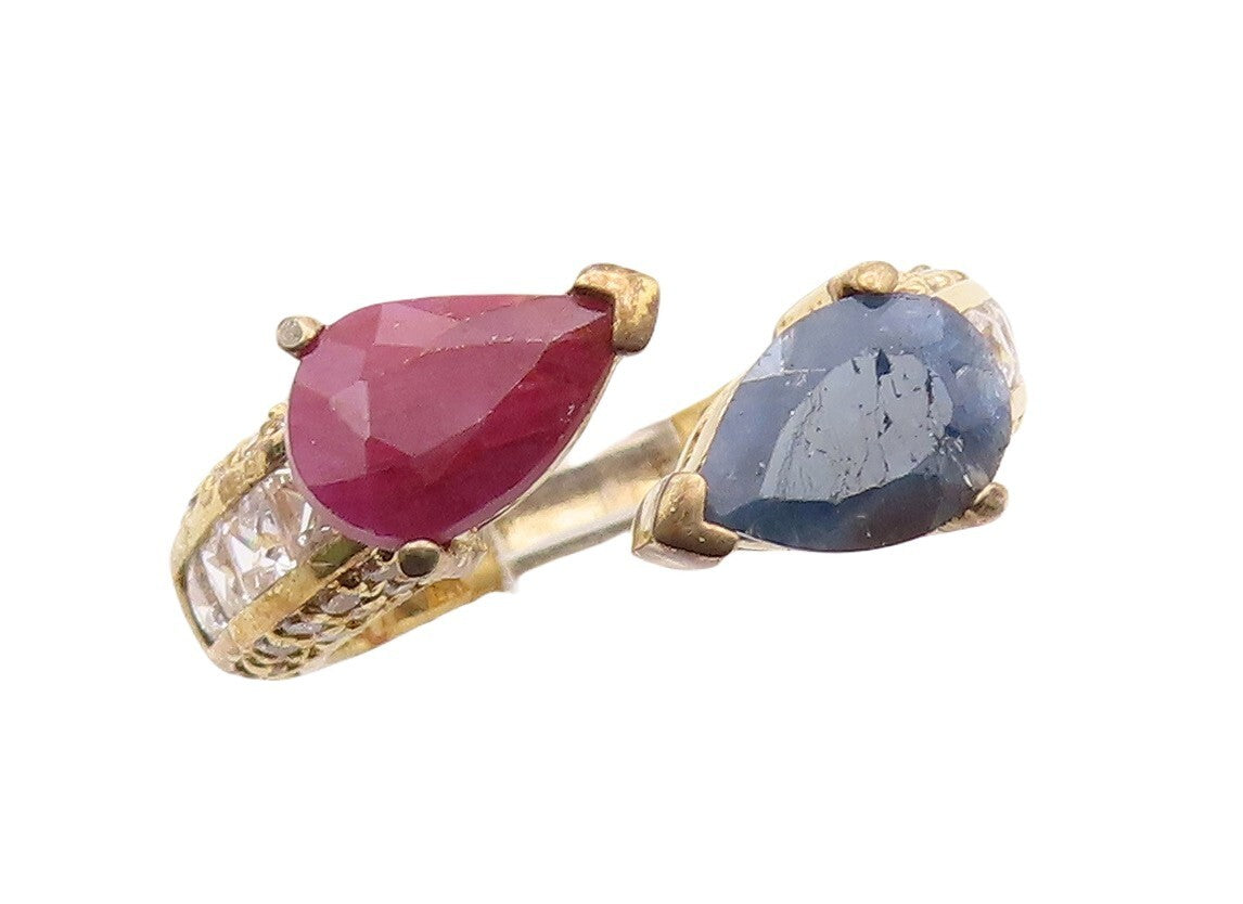 925 Sterling Silver Vintage Ring Gold Plated Topaz 2 Tone Gemstone  Sz 8 RG30862