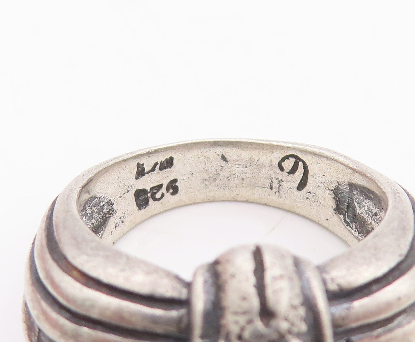 925 Sterling Silver Vintage Ring Solid Grooved Lines & 'X'  Sz 5.5  RG29149