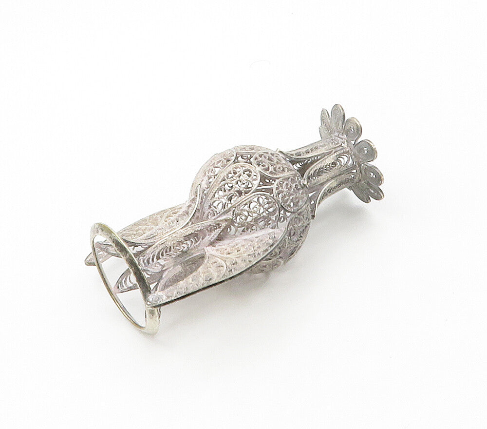 925 Sterling Silver  Vintage Antique Swirl Filigree Candle Holder  TR2119