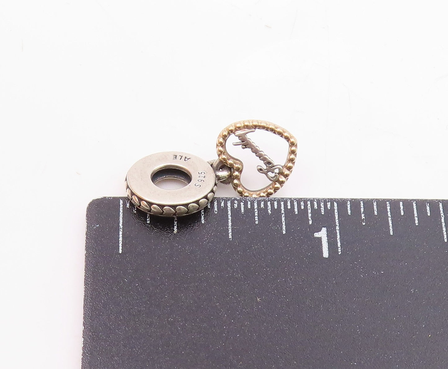 PANDORA 925 Silver & 14K GOLD  Vintage Family Love Heart Pendant  PT18721