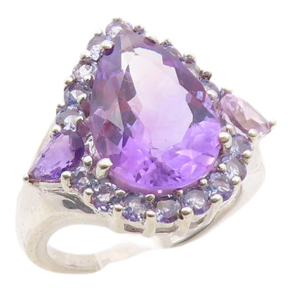 925 Sterling Silver Vintage Ring Pear Cut Amethyst Statement Band  Sz 7  RG36378