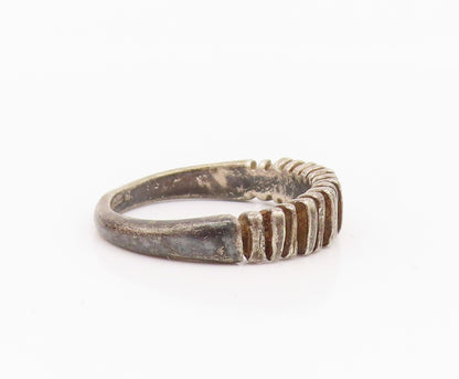 925 Sterling Silver Vintage Ring Antique Fence Design Grooved  Sz 8.5  RG33054