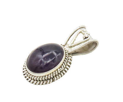 925 Sterling Silver  Vintage Cabochon Cut Amethyst Oval Twist Pendant  PT15595