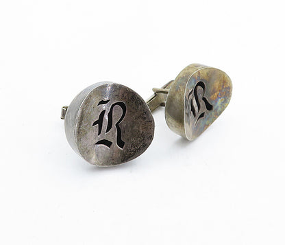 MEXICO 925 Sterling Silver  Vintage Concave Cuff Links & Tie Clip Set  TR1226