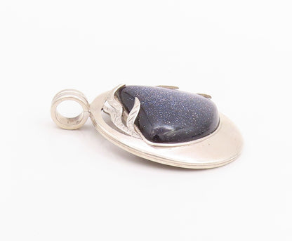 925 Sterling Silver Vintage Pendant Cabochon Triangle Goldstone   PT24460