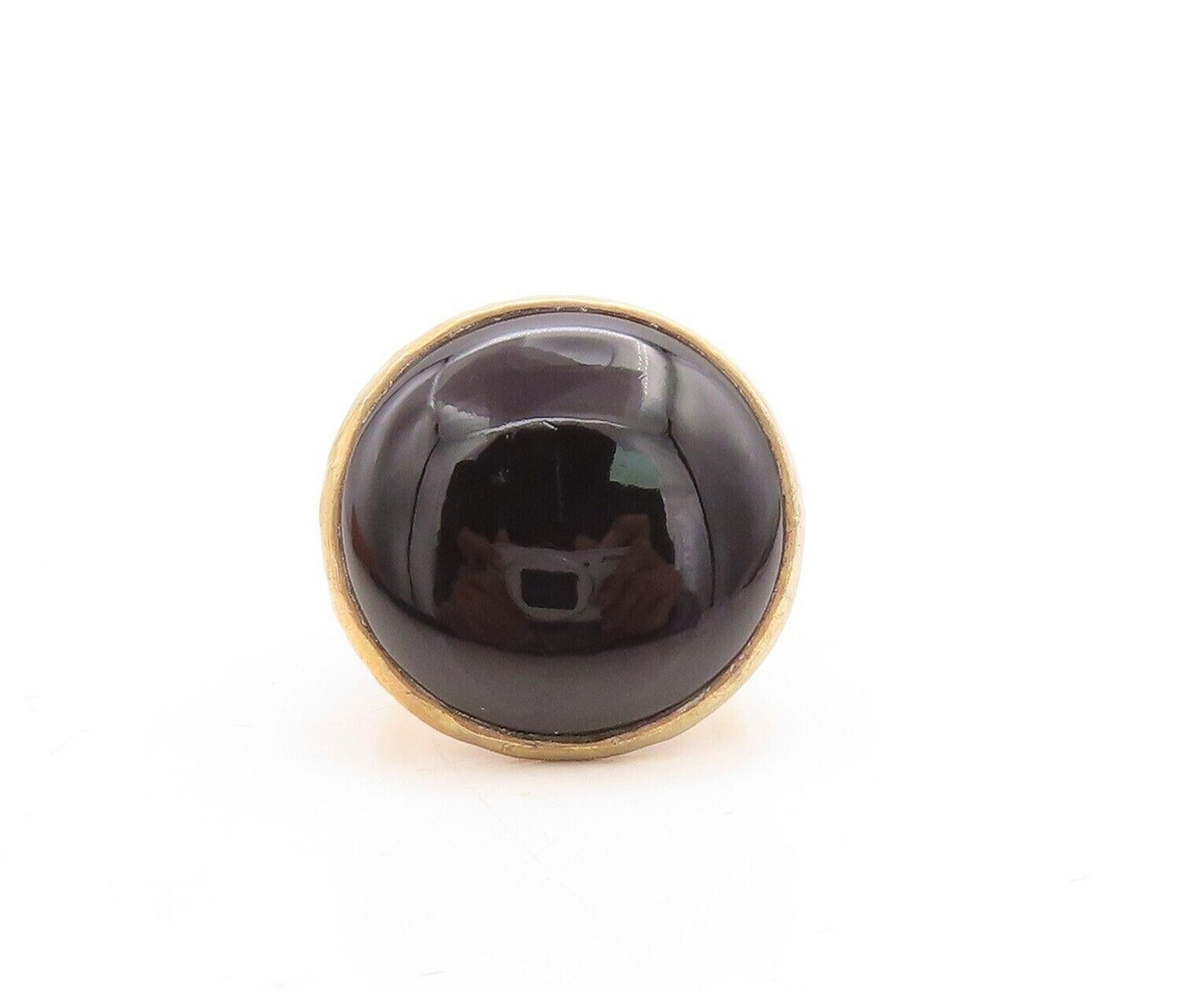 925 Sterling Silver Vintage Ring Gold Plated Large Cabochon Onyx Sz 8.5  RG30092