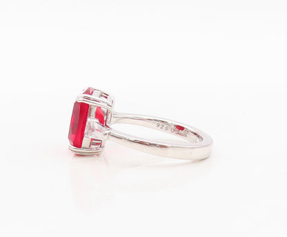 925 Sterling Silver Vintage Ring Rectangle Cut Red & White CZ  Sz 7  RG30465