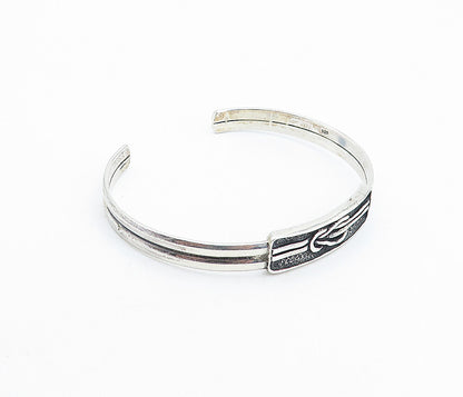 925 Sterling Silver  Vintage Oxidized Tied Knot Detail Cuff Bracelet  BT2334