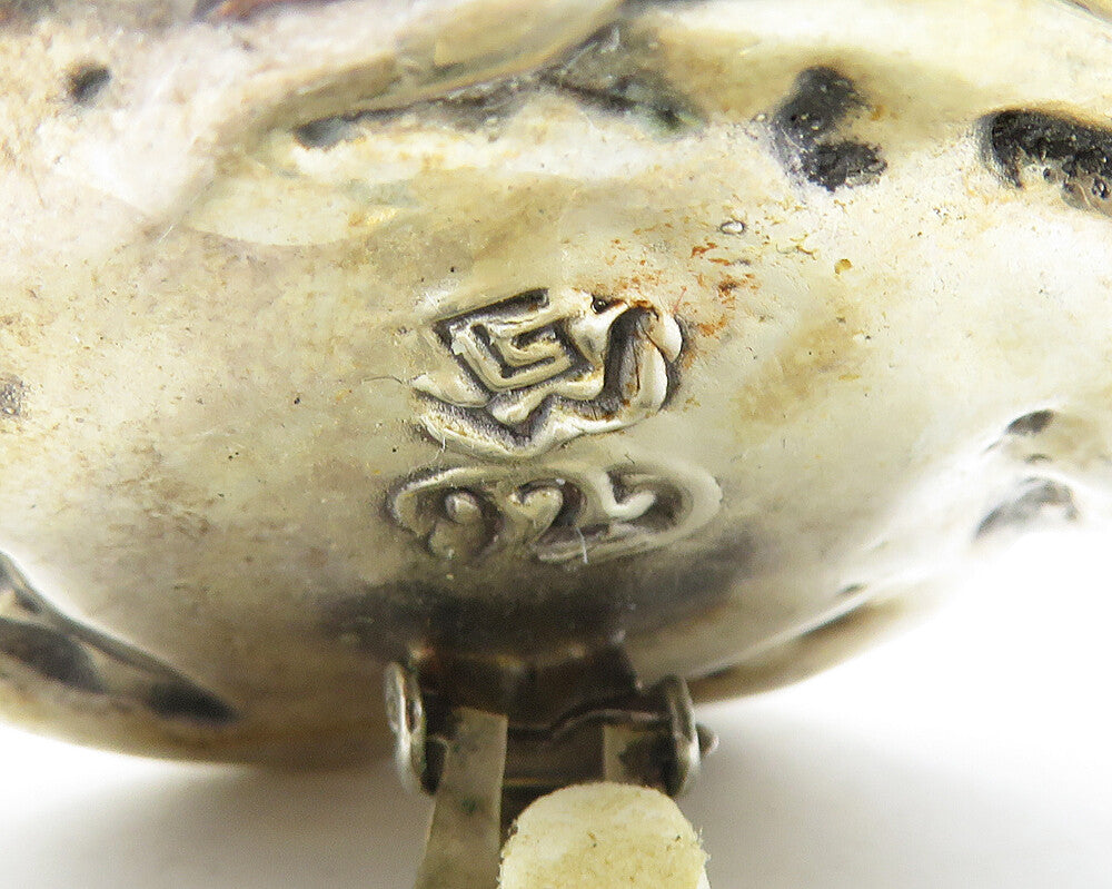925 Sterling Silver  Vintage Modernist Jasper Non Pierce Earrings  EG5713