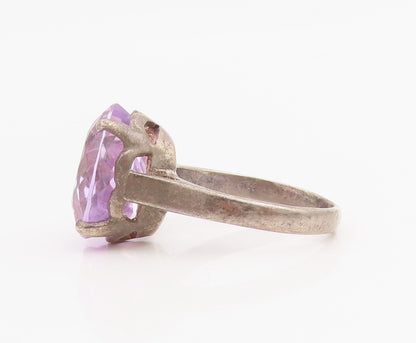 925 Sterling Silver Vintage Ring Oval Cut Amethyst Solitaire Band  Sz 7  RG34823