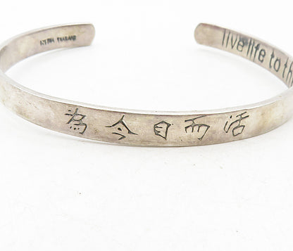 925 Sterling Silver  Vintage Live Life To The Fullest Cuff Bracelet  BT4023