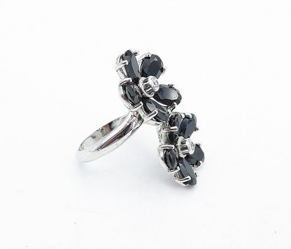 925 Sterling Silver  Hematite & Topaz Floral Statement Ring Sz 7.5  RG5679