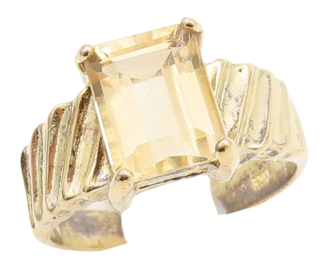 925 Sterling Silver Vintage Ring Gold Plated Rectangle Citrine  Sz 7  RG29119