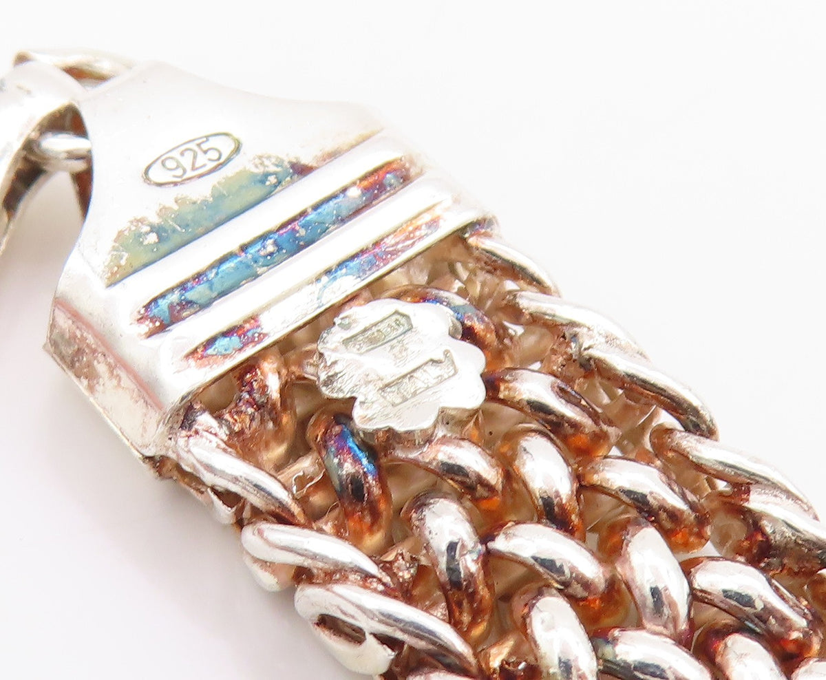 925 Sterling Silver Vintage Bracelet Solid Double Curb Woven Link Chain  BT11411