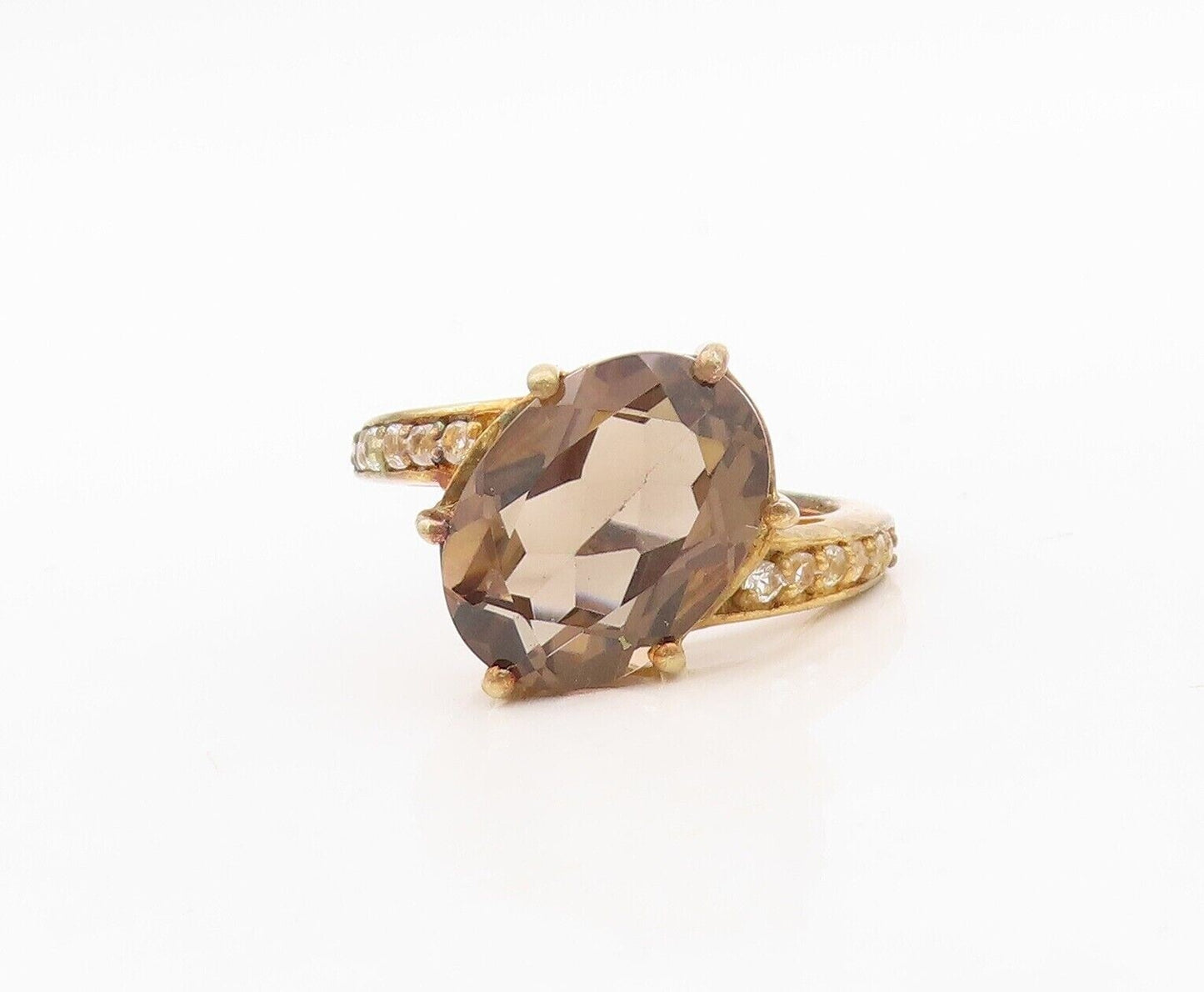 925 Sterling Silver Vintage Ring Gold Plated Smoky Quartz & Topaz  Sz 7  RG30386