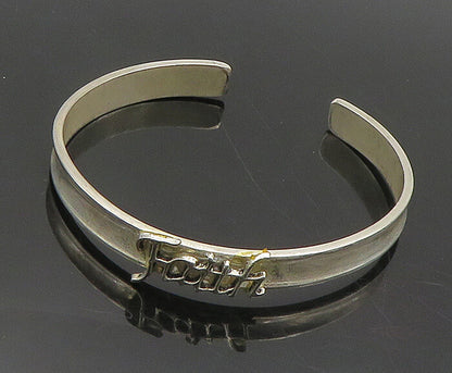 925 Sterling Silver  Vintage Shiny Faith Smooth Cuff Bracelet  BT7876