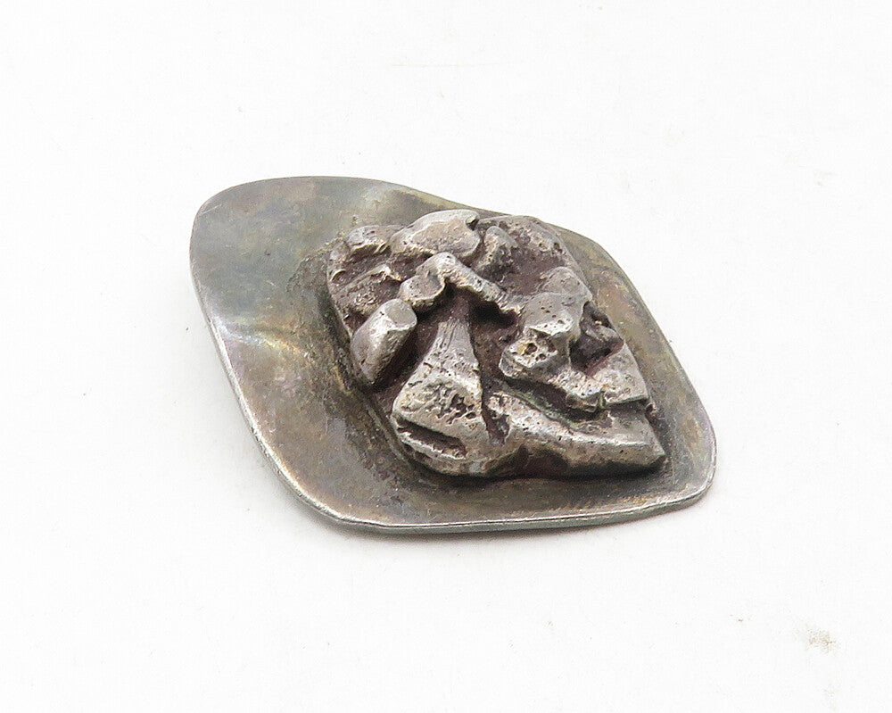 925 Sterling Silver  Vintage Dark Tone Sculpted Design Drop Pendant  PT7799