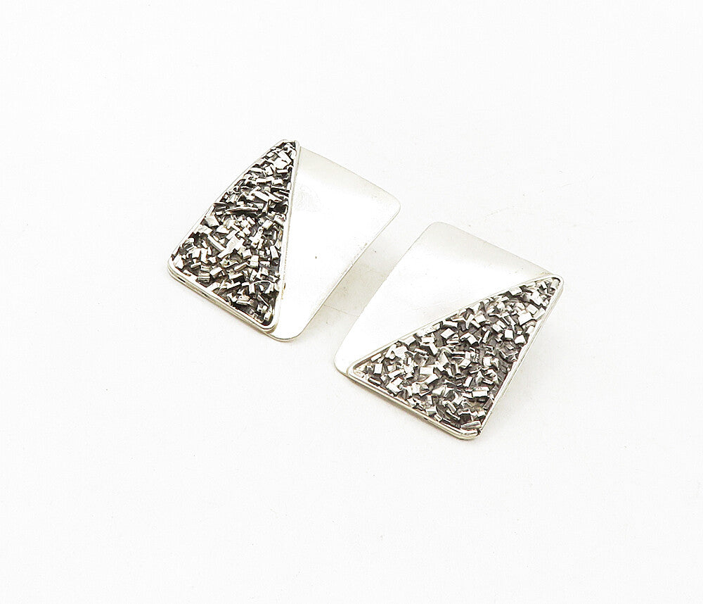 MEXICO 925 Silver  Vintage Modernist Textured Square Drop Earrings  EG4677
