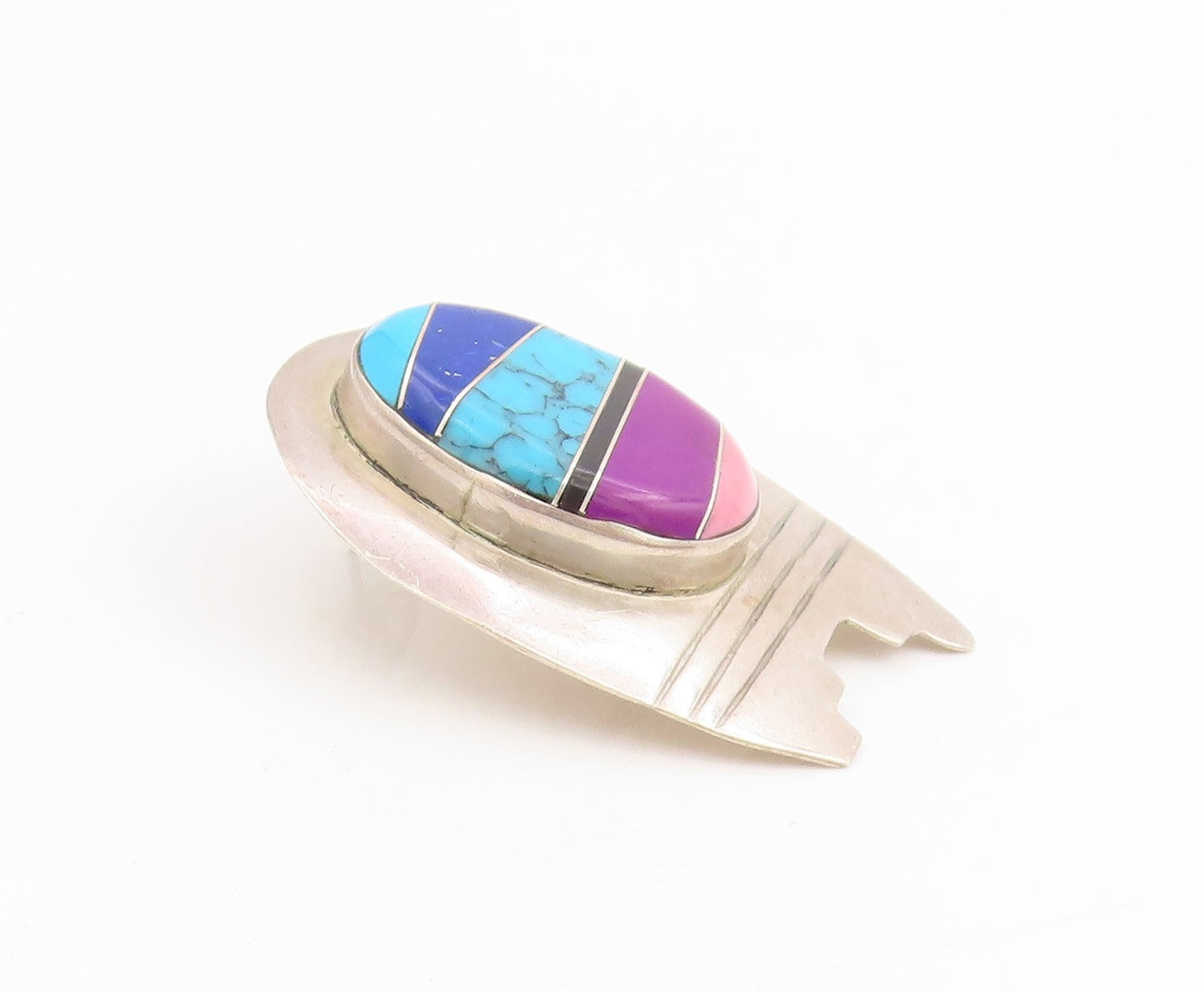 925 Sterling Silver Vintage Earrings MEXICO Multi Gemstone Inlay Design  EG13723