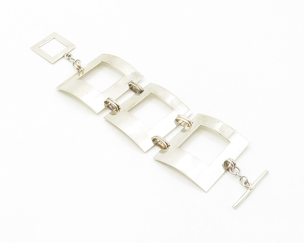 HOB MEXICO 925 Silver  Vintage Shiny Smooth Open Square Chain Bracelet  BT5489