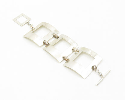 HOB MEXICO 925 Silver  Vintage Shiny Smooth Open Square Chain Bracelet  BT5489