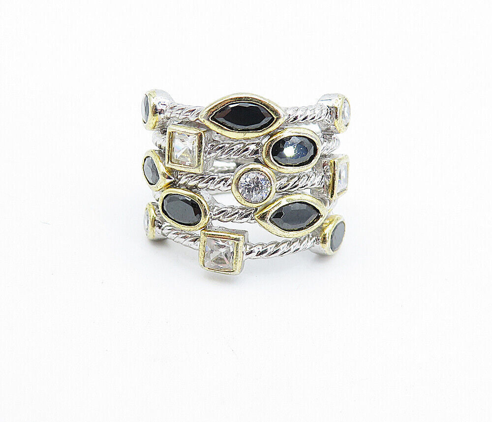 925 Sterling Silver Black Hematite & Cubic Zirconia Band Ring Sz 6 RG4349