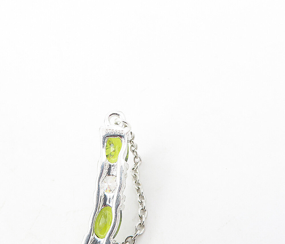 925 Sterling Silver Sparkling Cubic Zirconia & Peridot Chain Necklace NE1532